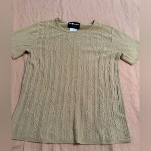 Sag Harbor Beige Cable Knit Short Sleeve Sweater Top
